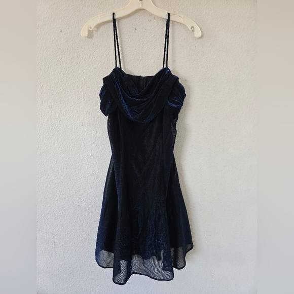 Vintage All That Jazz Dress Black Blue Women Metallic Mini Fit Flare Whimsigoth - Picture 2 of 13